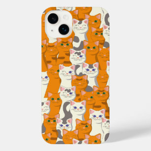White and ginger cats pattern green eyes blue eyes iPhone 14 plus case