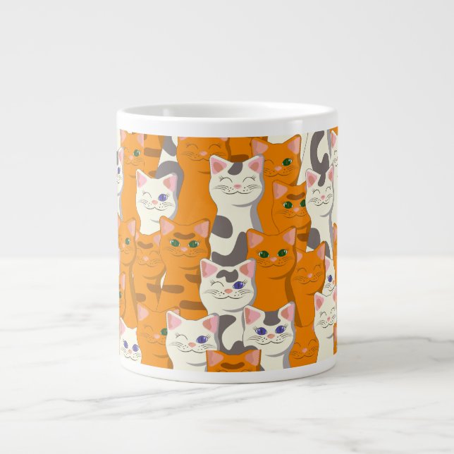 White and ginger cats pattern green eyes blue eyes large coffee mug (Front)