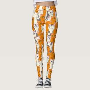 White and ginger cats pattern green eyes blue eyes leggings