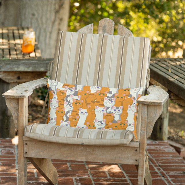 White and ginger cats pattern green eyes blue eyes lumbar cushion (Chair)