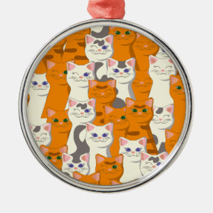 White and ginger cats pattern green eyes blue eyes metal tree decoration
