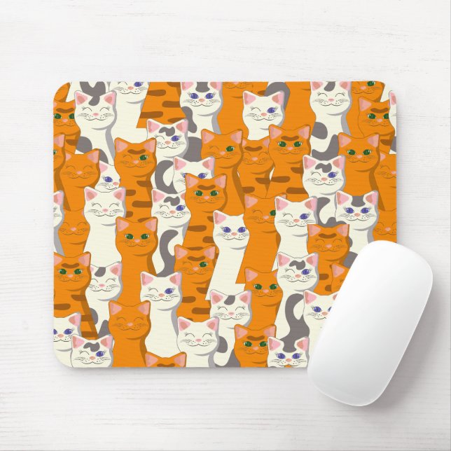 White and ginger cats pattern green eyes blue eyes mouse mat (With Mouse)