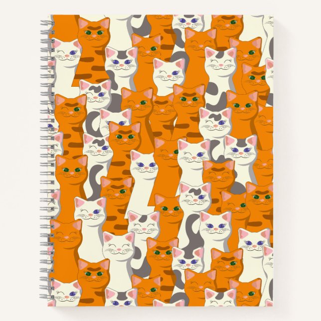 White and ginger cats pattern green eyes blue eyes notebook (Front)