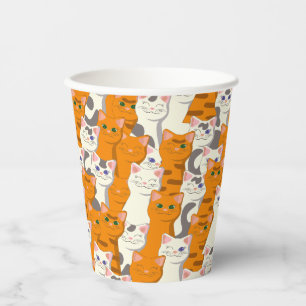 White and ginger cats pattern green eyes blue eyes paper cups