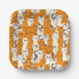 White and ginger cats pattern green eyes blue eyes paper plate