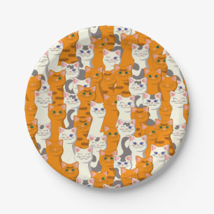 White and ginger cats pattern green eyes blue eyes paper plate
