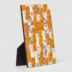 White and ginger cats pattern green eyes blue eyes plaque