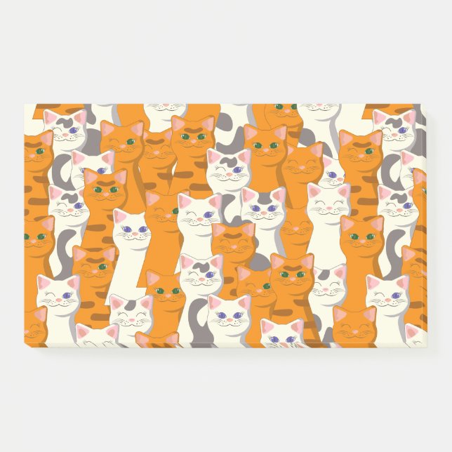 White and ginger cats pattern green eyes blue eyes post-it notes (Front)