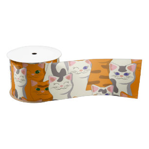 White and ginger cats pattern green eyes blue eyes satin ribbon