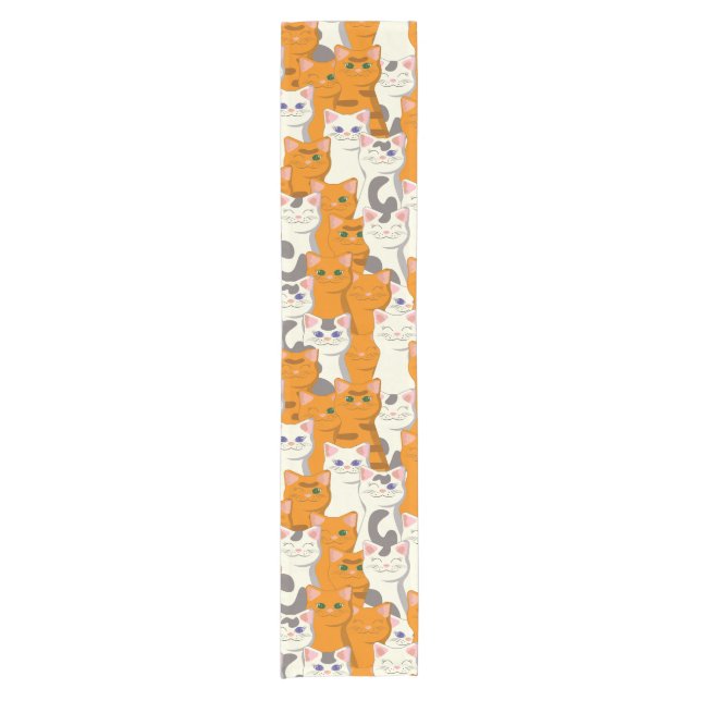 White and ginger cats pattern green eyes blue eyes short table runner (Front)