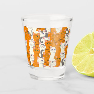 White and ginger cats pattern green eyes blue eyes shot glass