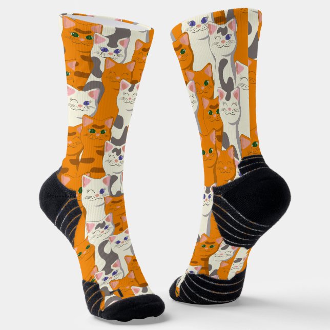 White and ginger cats pattern green eyes blue eyes socks (Angled)