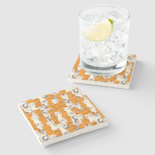 White and ginger cats pattern green eyes blue eyes stone coaster