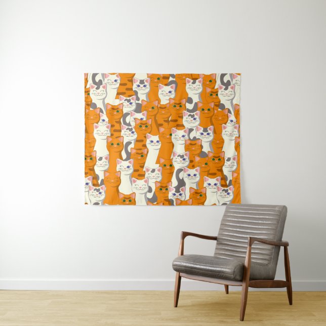 White and ginger cats pattern green eyes blue eyes tapestry (In Situ (Horizontal))