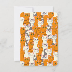 White and ginger cats pattern green eyes blue eyes thank you card