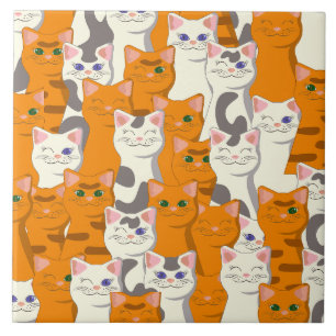 White and ginger cats pattern green eyes blue eyes tile