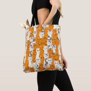 White and ginger cats pattern green eyes blue eyes tote bag