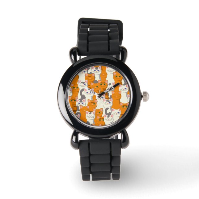White and ginger cats pattern green eyes blue eyes watch (Front)