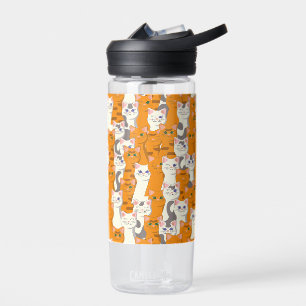 White and ginger cats pattern green eyes blue eyes water bottle