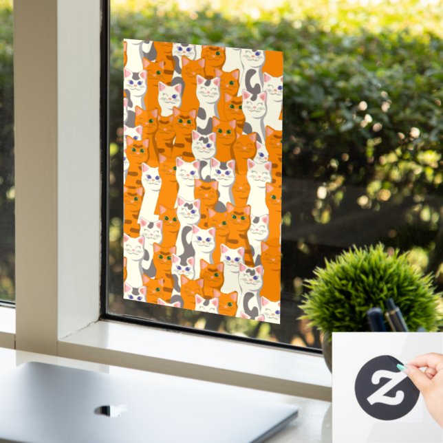 White and ginger cats pattern green eyes blue eyes window cling (Office)