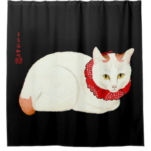White and Ginger Japanese Cat Shower Curtain
