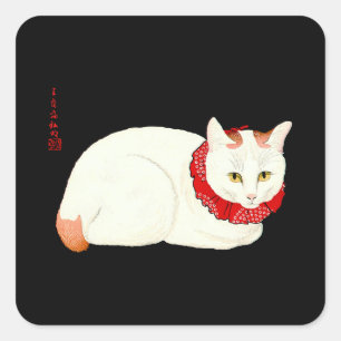 White and Ginger Japanese Cat Square Sticker