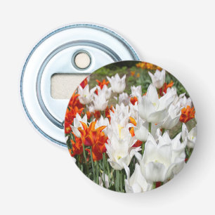 White and ginger tulips in the garden   bottle opener
