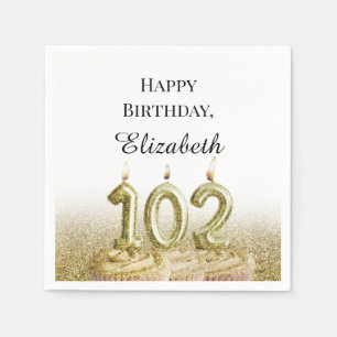 White and Gold 102nd Birthday Napkins