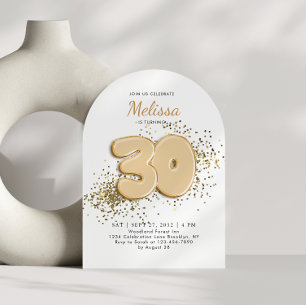 White and Gold 30th Balloons Adult Birthday Arch Invitation