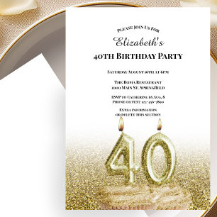 White and Gold 40th Birthday Invitation For Her