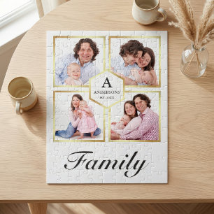 White and Gold 4 Pictures Family Photo Collage Jigsaw Puzzle
