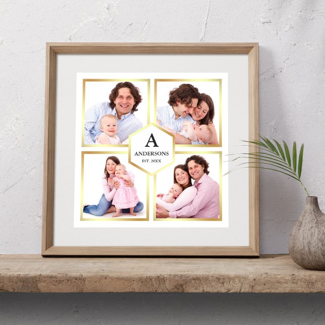 White and Gold 4 Pictures Family Photo Collage Poster (Creator Uploaded)