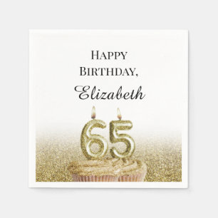 White and Gold 65th Birthday Napkins