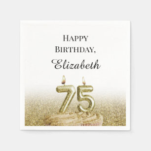 White and Gold 75th Birthday Napkins