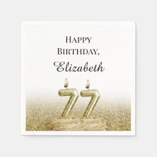White and Gold 77th Birthday Napkins