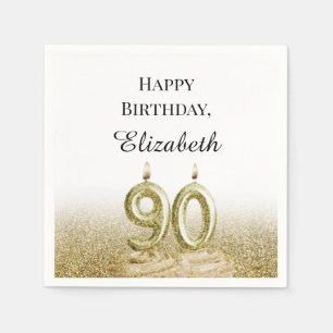 White and Gold 90th Birthday Napkins