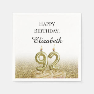 White and Gold 92nd Birthday Napkins