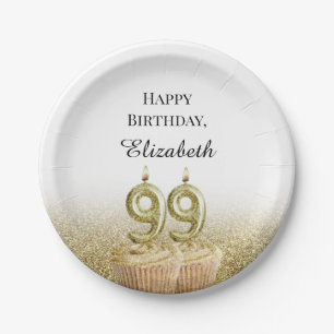 White and Gold 99th Birthday Coaster Paper Plate