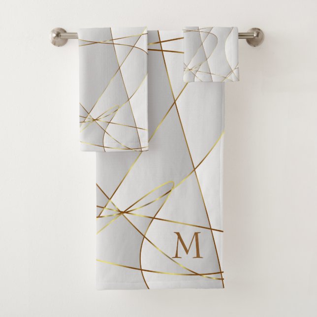 White And Gold Abstract Background Bath Towel Set (Insitu)