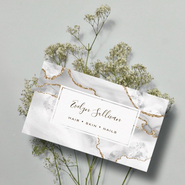 white and gold agate business card (Creator Uploaded)