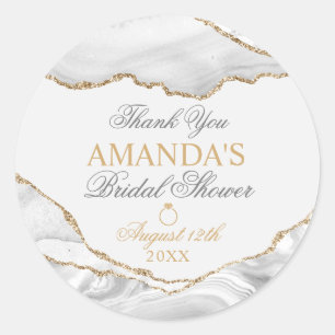White and Gold Agate Marble Thank You Classic Round Sticker