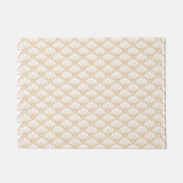 White and Gold Art Deco Fan Flower Motif  Doormat (Front)