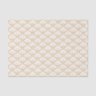White and Gold Art Deco Fan Flowers Motif Tissue Paper