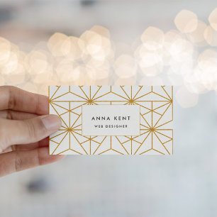 White and gold art deco geometric pattern business card
