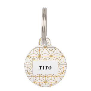 White and gold art deco geometric pattern pet tag