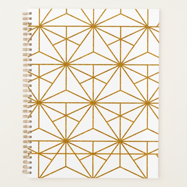 White and gold art deco geometric pattern planner (Front)