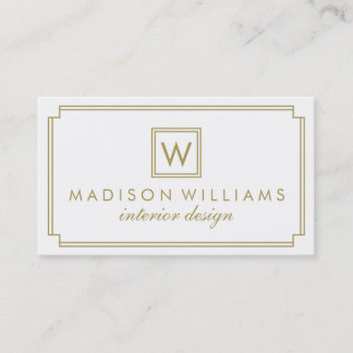 White and Gold Art Deco Monogram Business Card