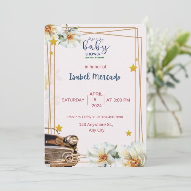White and Gold Baby Shower  Invitation (Standing Front)