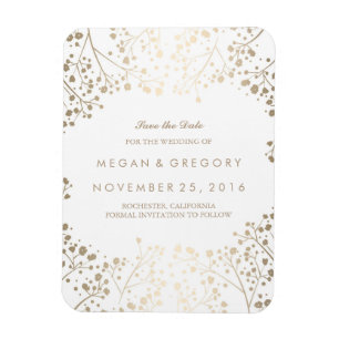 White and gold Baby's Breath Save the Date Magnet