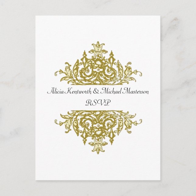 White and Gold Baroque RSVP Postcard (Front)